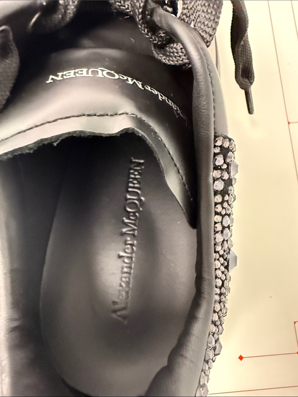 Alexander McQueen Black Leather Sneakers with Crystal Heel - Picture 5 of 6